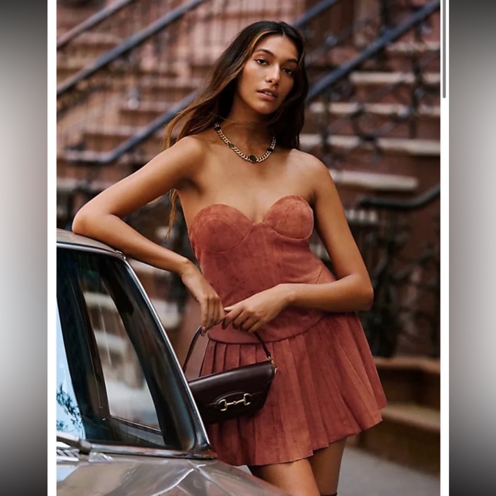 mare mare X Anthropologie pleated suede mini dress